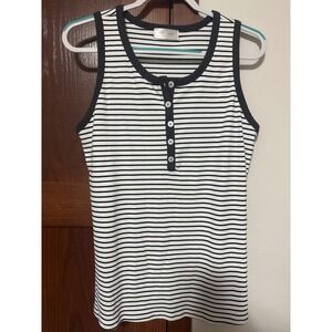 LIAM & CO Women's Striped Tank Top XL Black White Ribbed Henley